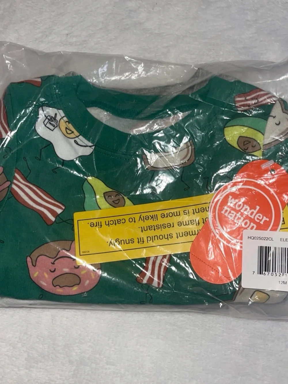 wonder nation Green Breakfast-Print & Gray Stripe Short Sleeve Pajama 2-Pack